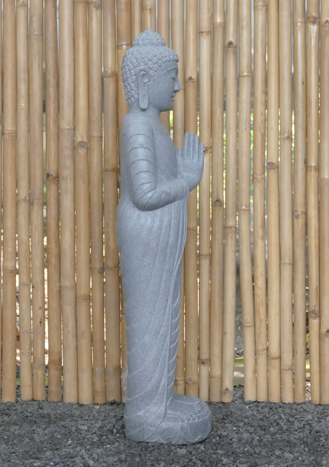  Product image 5 of the product “Standing Buddha made of Riverstone, position Namaskara , H. 118cm. ”